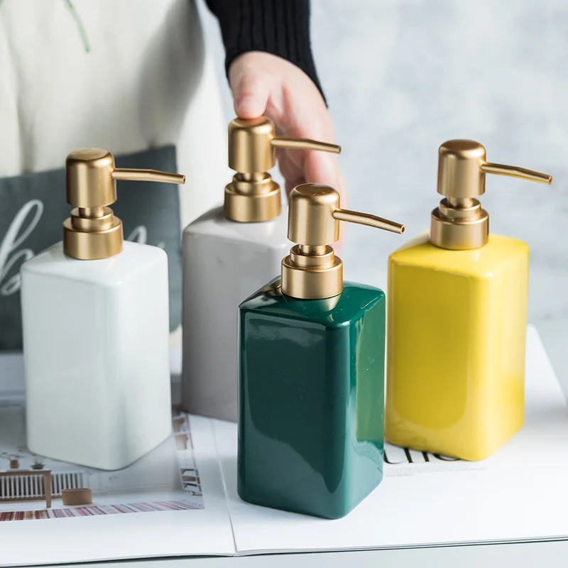 

1pc Ceramic Solid Color Shampoo Bottle Hotel Liquid Distribution Bottle Household Shampoo Press Bottle Bathroom Accessories
