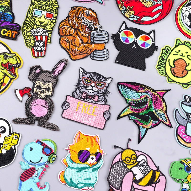 Animal Patch Iron On Embroidered Patches For Clothing Thermoadhesive Patches On Clothes Cat/Turtle Fusible Patch Stripes Sticker