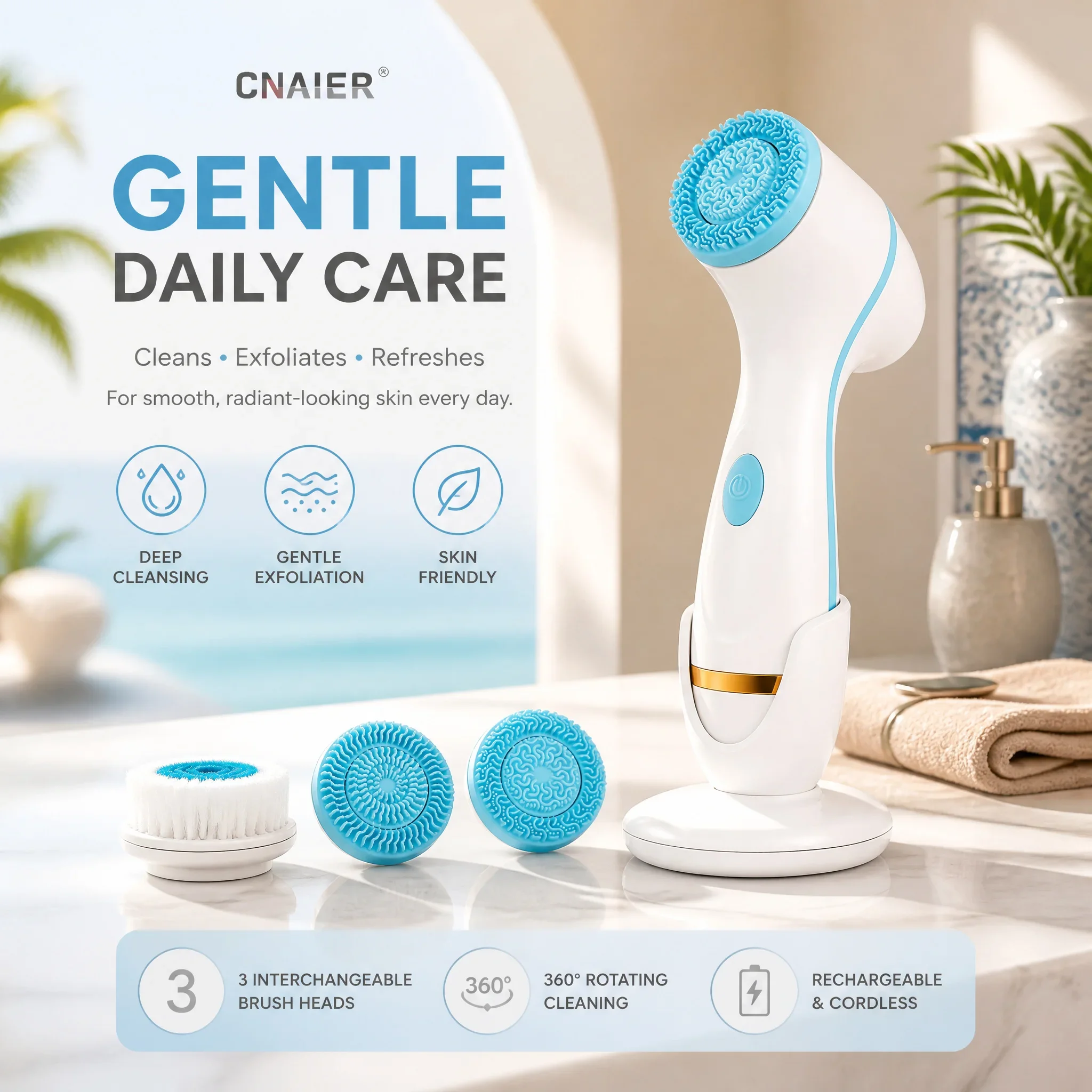 Electric Facial Cleansing Brush Ultrasonic Rotating Skin Cleansing Device Deep Pore Cleansing Exfoliating Skin Care Massage Tool
