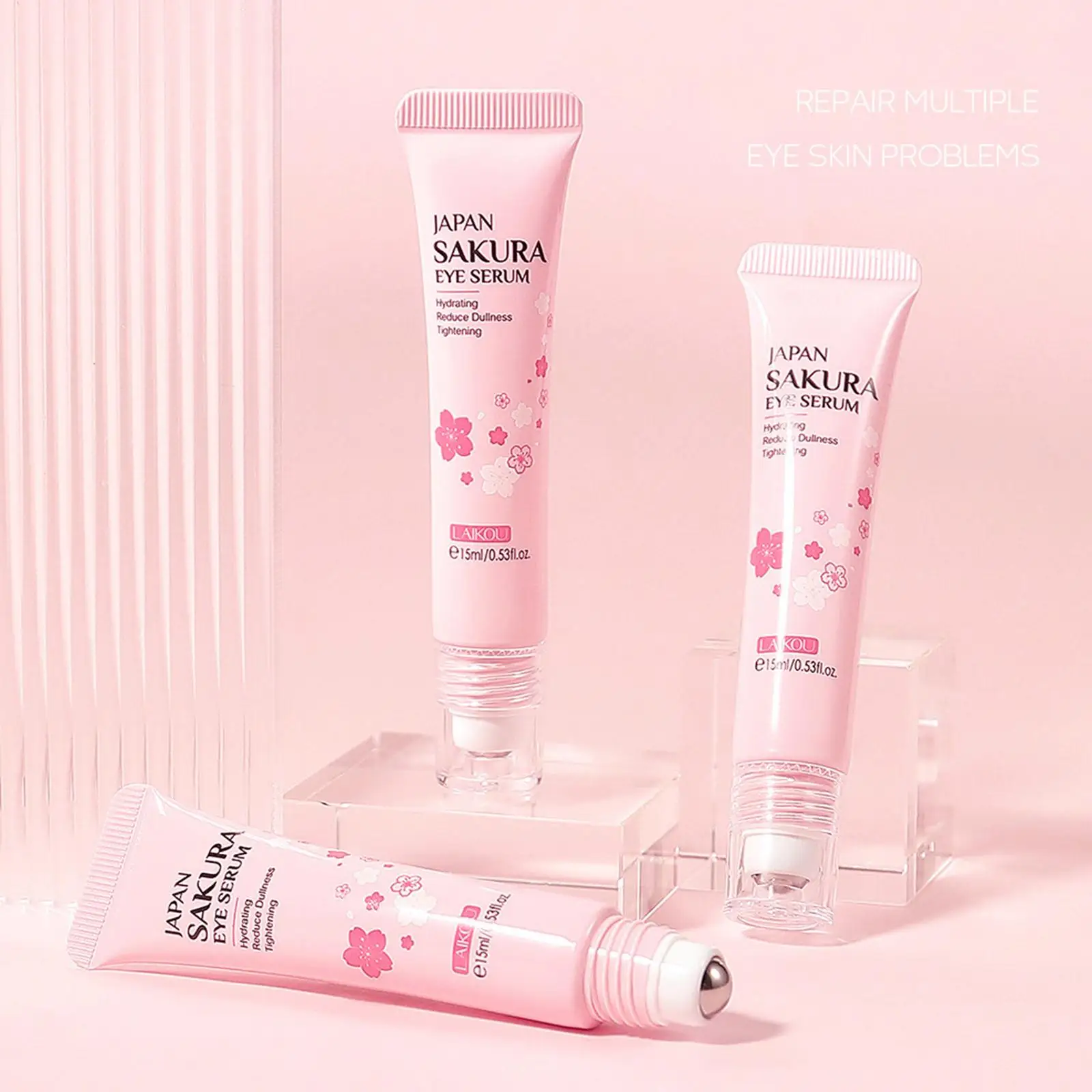 15ml Sakura Serum Eye Massage Cream Slide Ball Essence Firming Remover Dark Circles Wrinkle Anti-Puffiness Bags Under Eye Serum