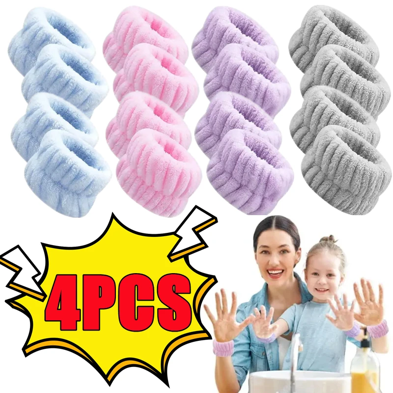 4/2PCS Wrist Washband Microfiber Wrist Wash Towel Band Wristband Scrunchies Wash Face Absorbent Wrist Sweatband Women Headband