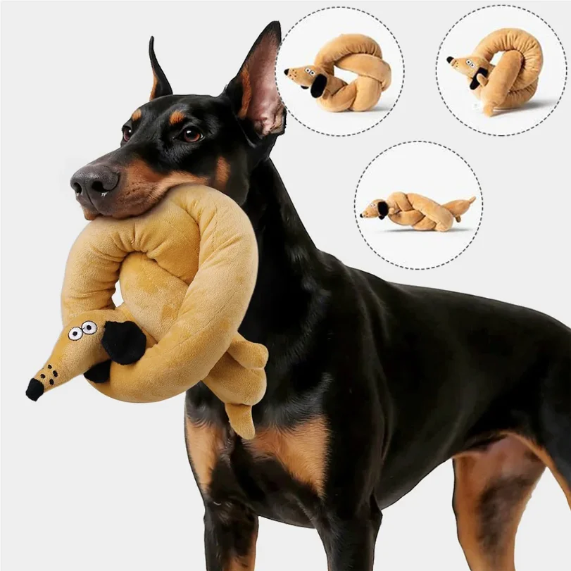 

100CM Sausage Dog Toy Creative Sound-making Plush Companion Dog Toy Squeaky Dog Toy Chew Teething Dental Interactive Play Toys