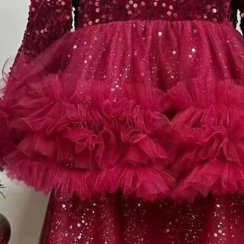 Robe Tutu à Paillettes de Noël pour Bébé Fille, Vêtements de ixd'Anniversaire en Tulle à Manches sulfpour Enfant de 1 à 12 Ans