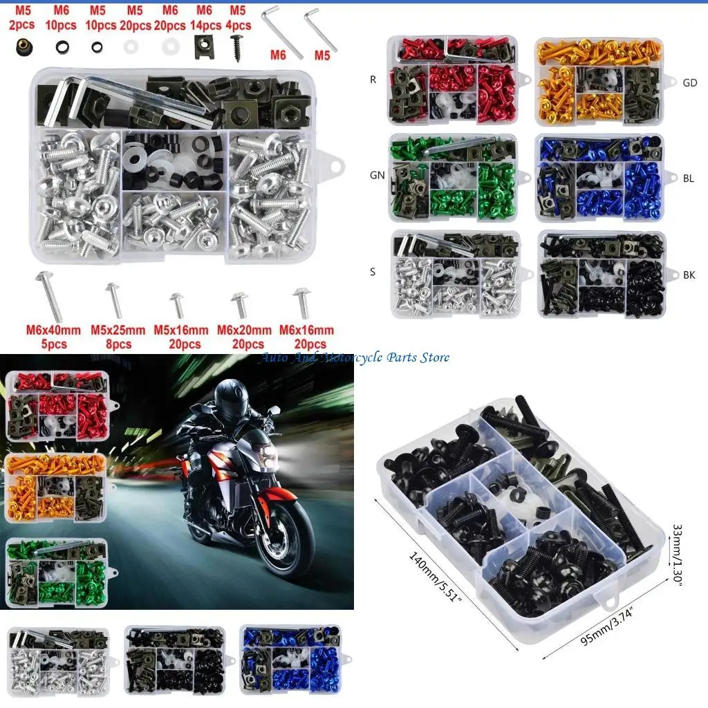

P9FD 155PCS Universal Motorcycle Обтекаемые болты набор для корпуса крепежные винты гайки