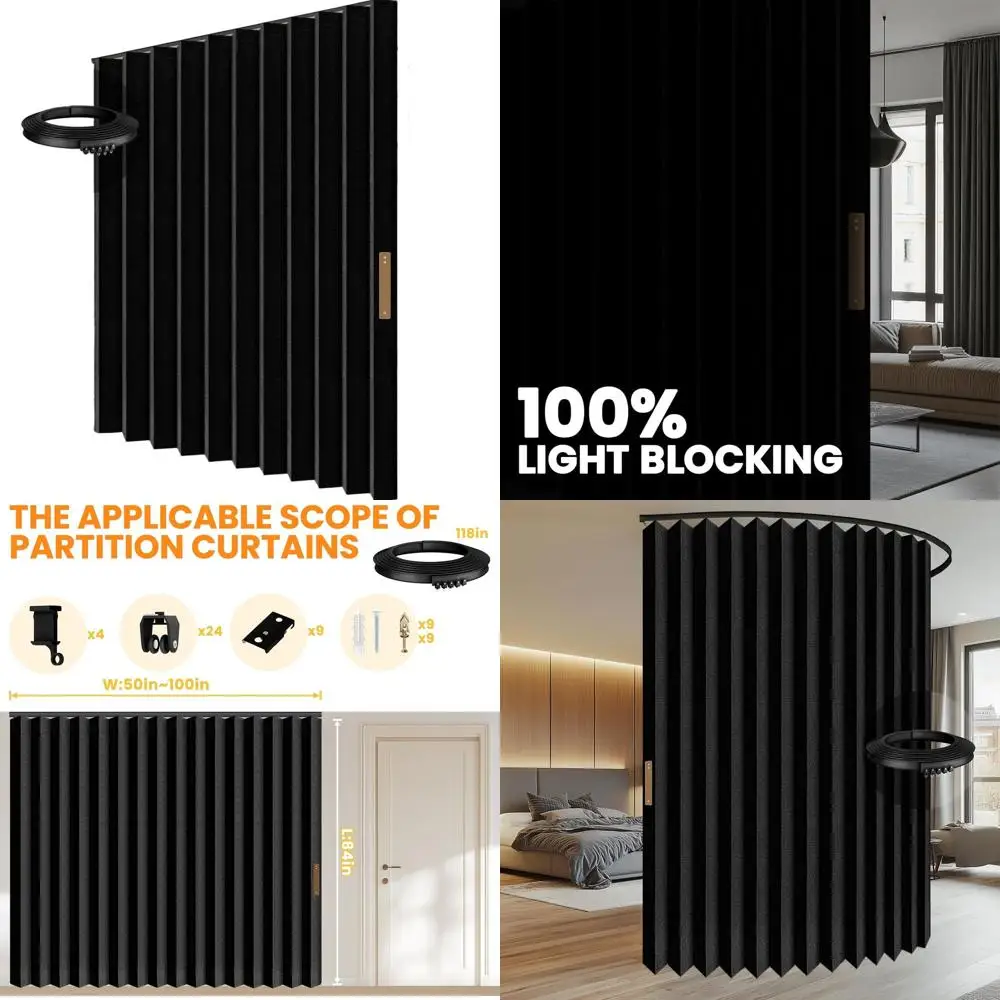 

Затемняющие звукоизоляционные аккордеонные шторы для помещений — гибкая дорожка, дверь спальни, патио, черный, 100x84