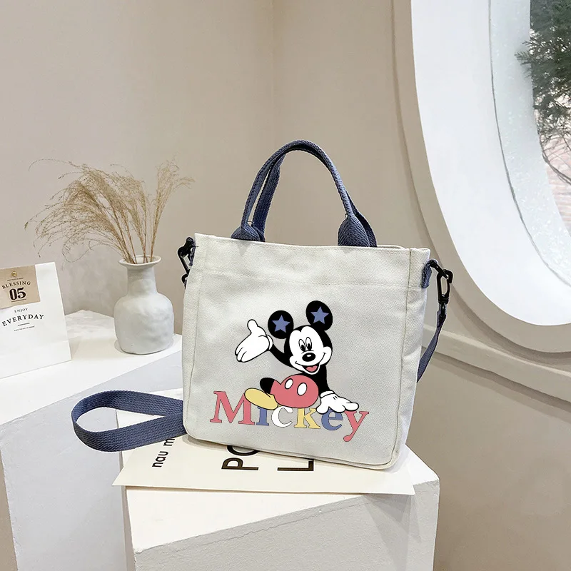 2024 Disney Mickey Mouse Canvas Tote Bag for Women Cartoon Minnie Handbag Detachable Shoulder Strap Large Capacity Crossbody Bag