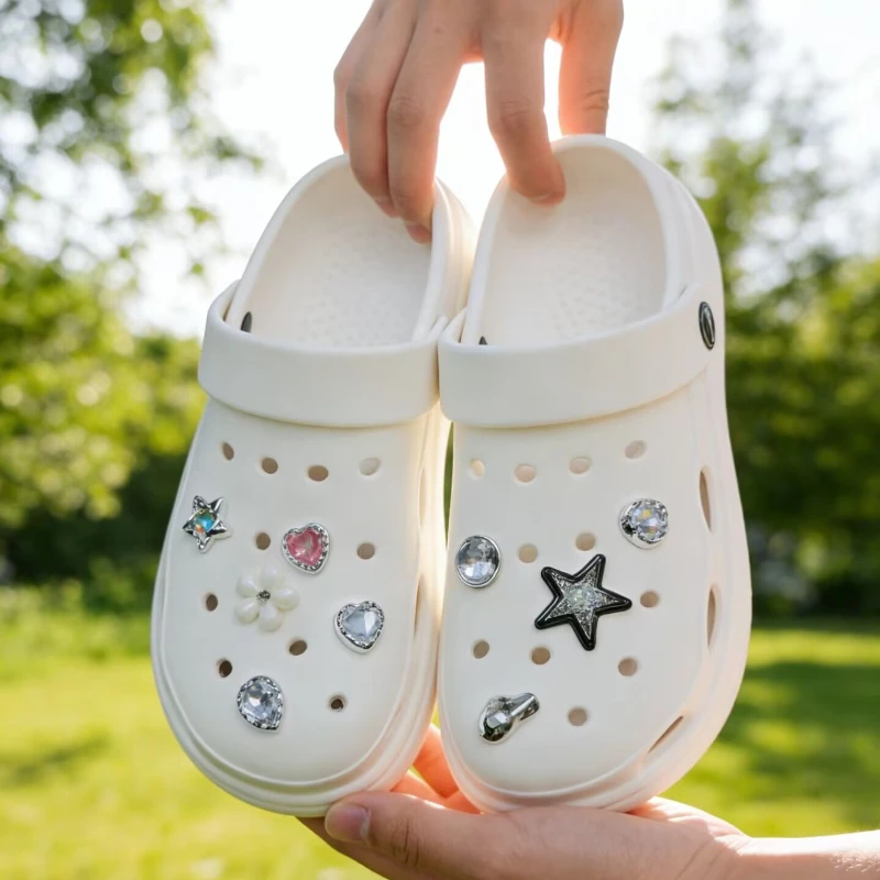 9PCS DIY Hole Shoes Charms Set Hot Sale Rhinestone Gemstone Handmade Designer Quality Garden Shoe Decorations Gift for Girls