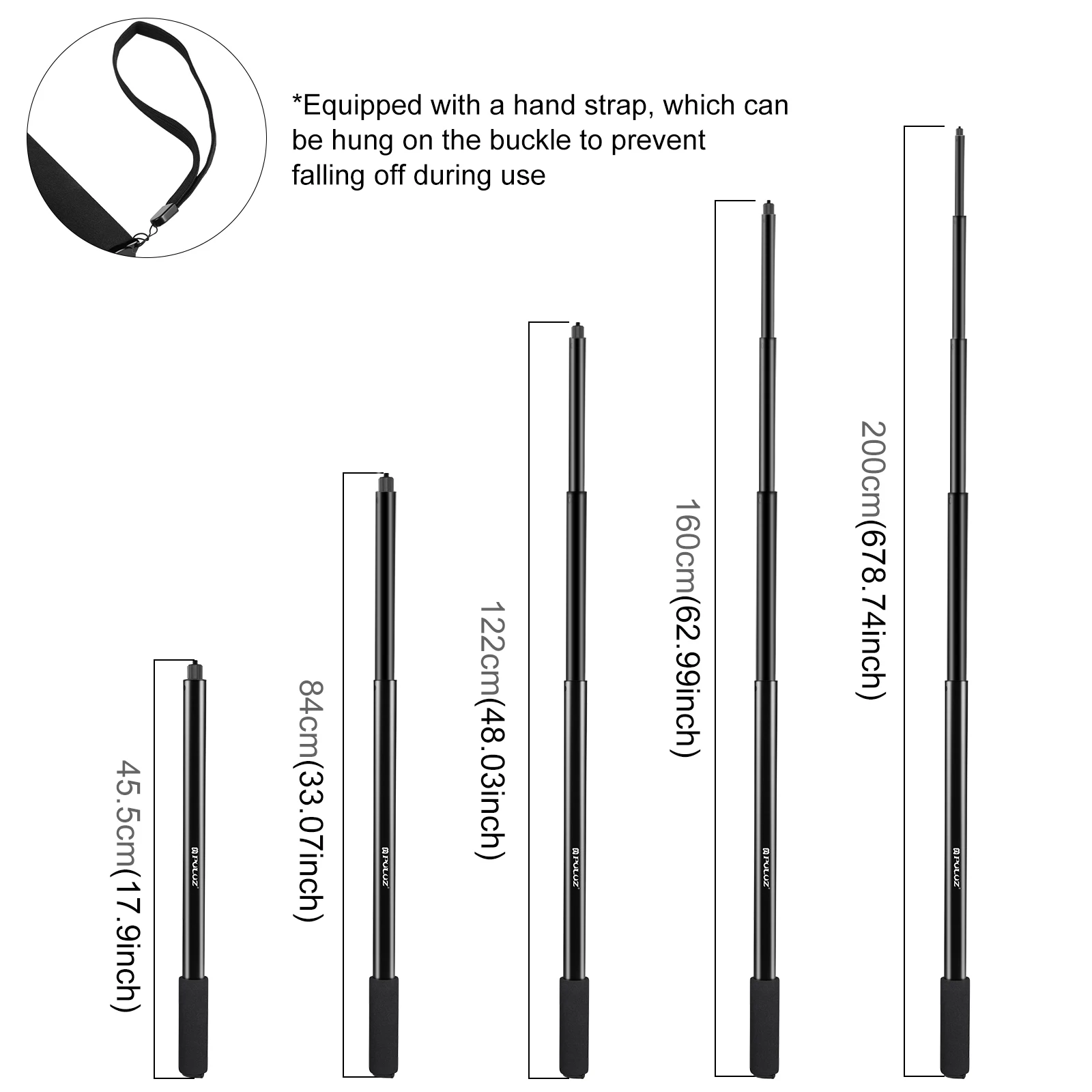 PULUZ-Palo de Selfie de Metal, monopié de 2m para cámaras de acción Insta360 One RS / X2 / X3/ X4, palo de Selfie de aleación de aluminio con tornillo 1/4