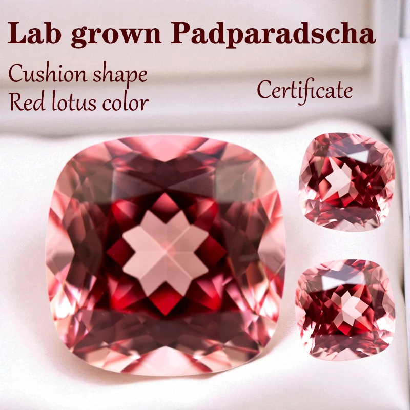 

Lab Grown Padparadscha Cushion Shape Red Lotus Color VVS1 with Certificate Advanced DIY Jewelry Charms Rings Earrings Making