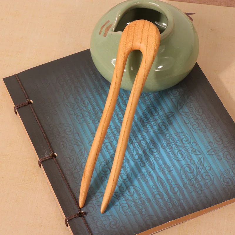 U-образная заколка для волос из персикового дерева, заколка для волос в древнем стиле, заколка для волос, деревянная заколка для волос, аксессуары, заколка из цельного дерева