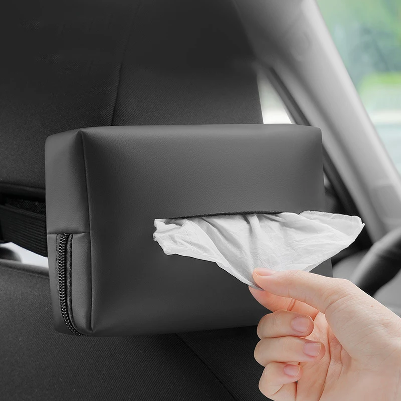 Multifunctional Car Armrest Tissue Box Leather Auto Seat Back Paper Tower Storage Bag Universal Sun Visor Sunshade Tissue Holder