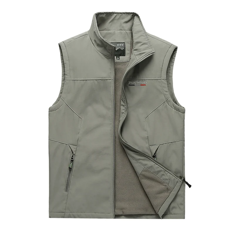 Three proof fabric with plush and thickened inner lining, multifunctional pocket, large size with plush workwear, vest, winter p