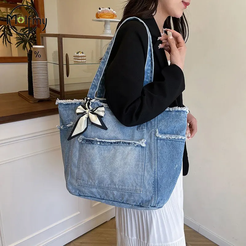

Denim Designer Bags Large Capacity Multifunctional Shoulder Bag Commuting High Quality Women Luxury Handbag Fashion Droshipping