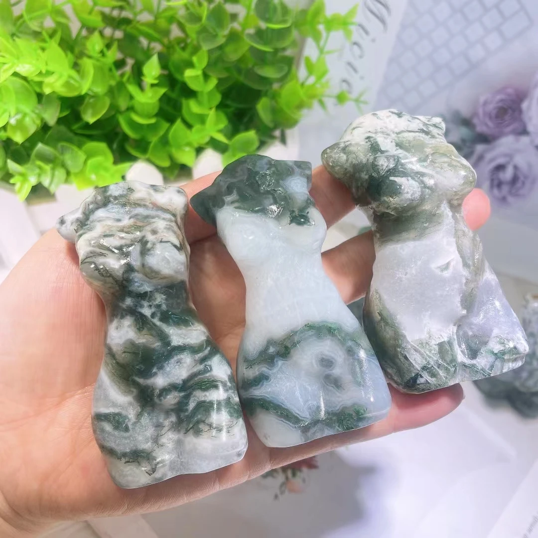 

Natural Aquatic Agate Female Model Bust Therapy Crystal Body Statue Reiki Stone Carving Room Decoration Gift Decorative Statue