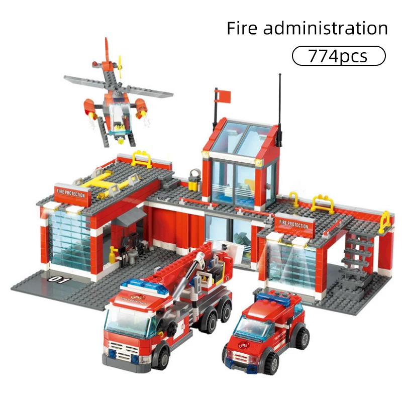 

Building Blocks City Fire Station Model 774pcs Compatible Construction Firefighter Man Truck Enlighten Bricks Toys Children