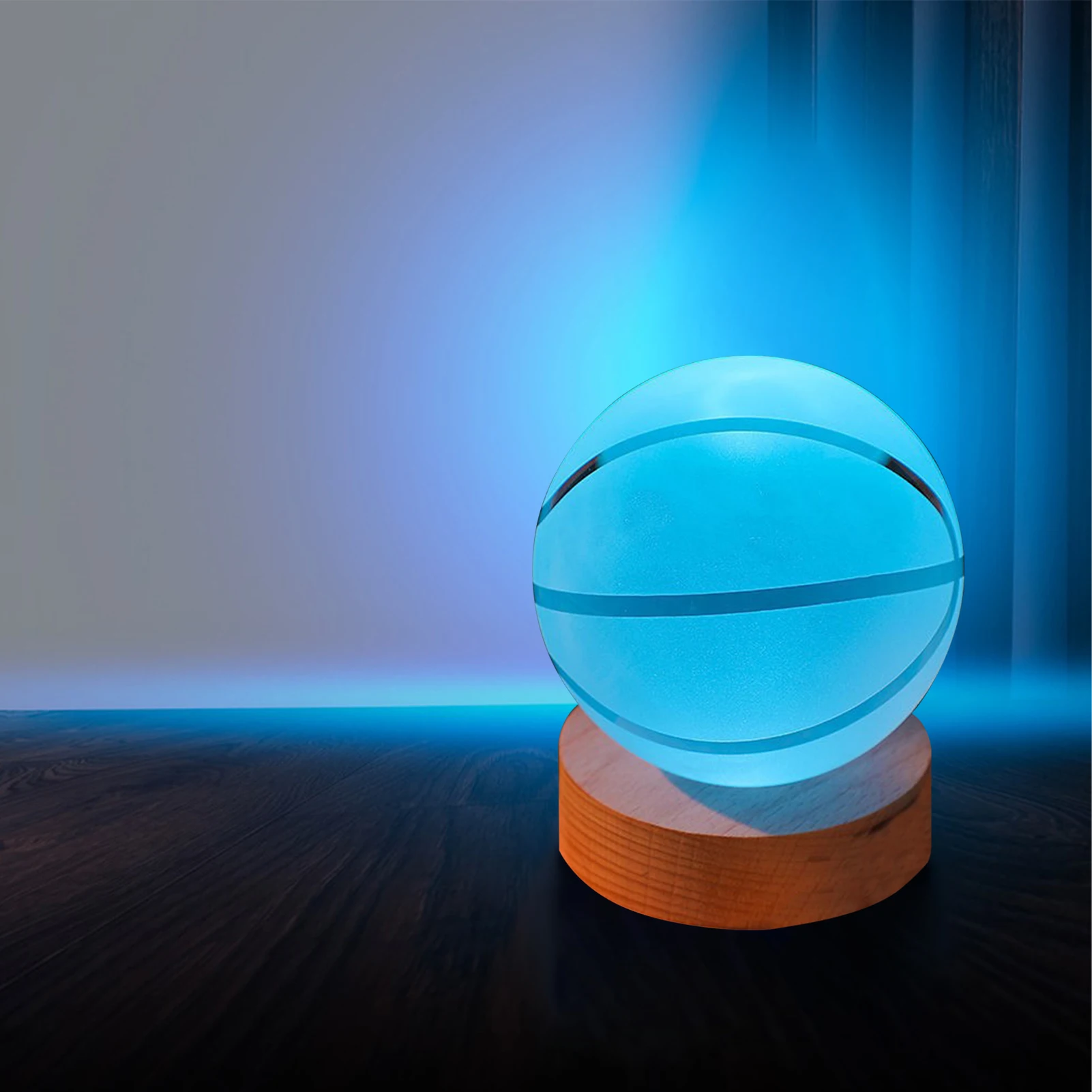 ZK40 3D Crystal Ball Light Inner Carved Luminous Colorful Gradient Crystal Ball Night Light with Wooden Base for Bedroom Desktop