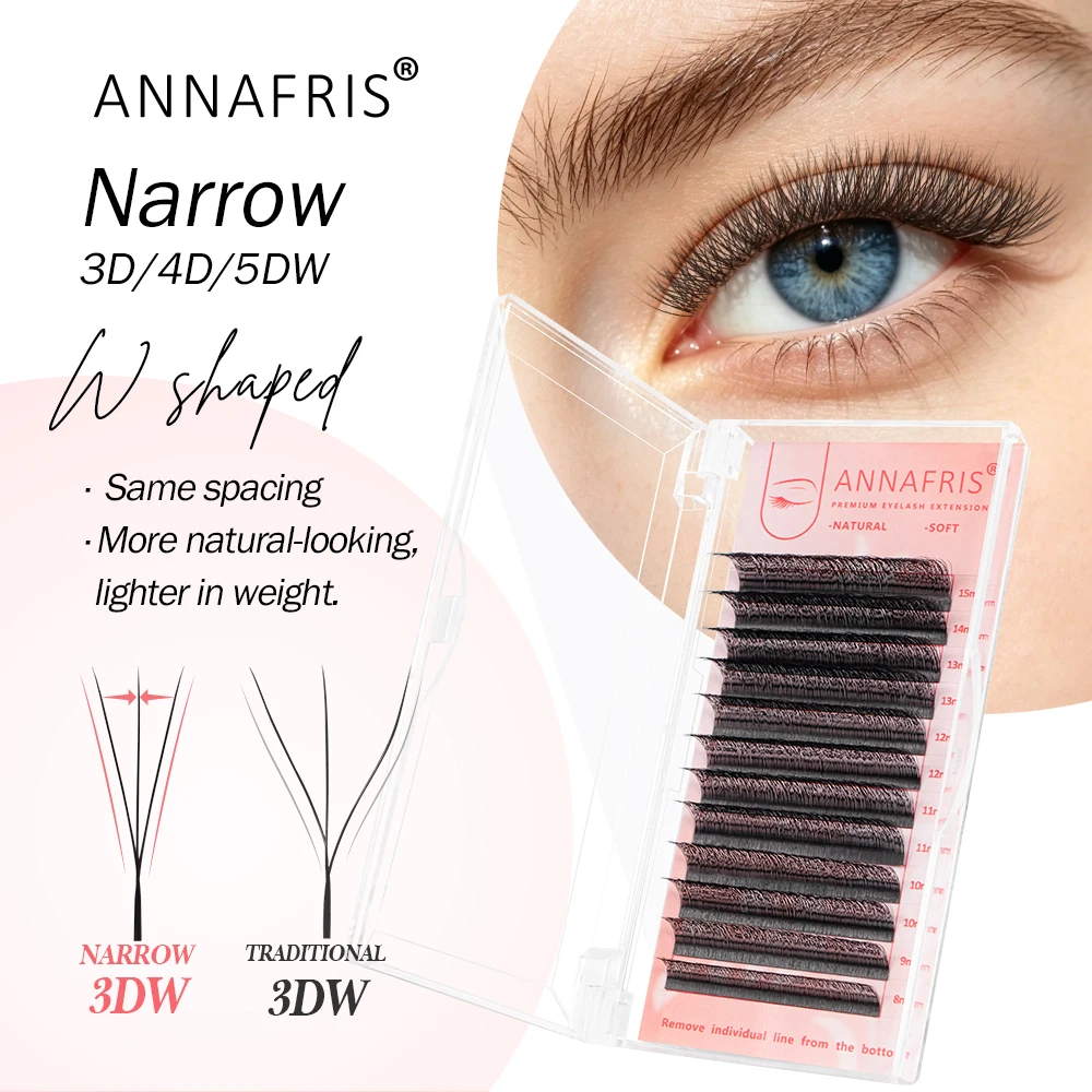 ANNAFRIS V-Form Schmale 3D 4D 5D W-Wimpernverlängerungen W-Form Vorgefertigte Volumen-Wimpernfächer Natürliche Weiche BASF Faux Mink Wimpern