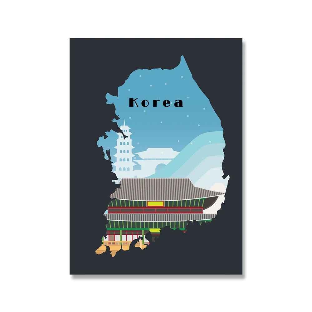 قماش اللوحة الشمال جدار صور المشارك وطباعة الكرتون غرف معيشة ديكور المنزل مدينة سيول كوريا الجنوبية جولة السفر المشهد #5