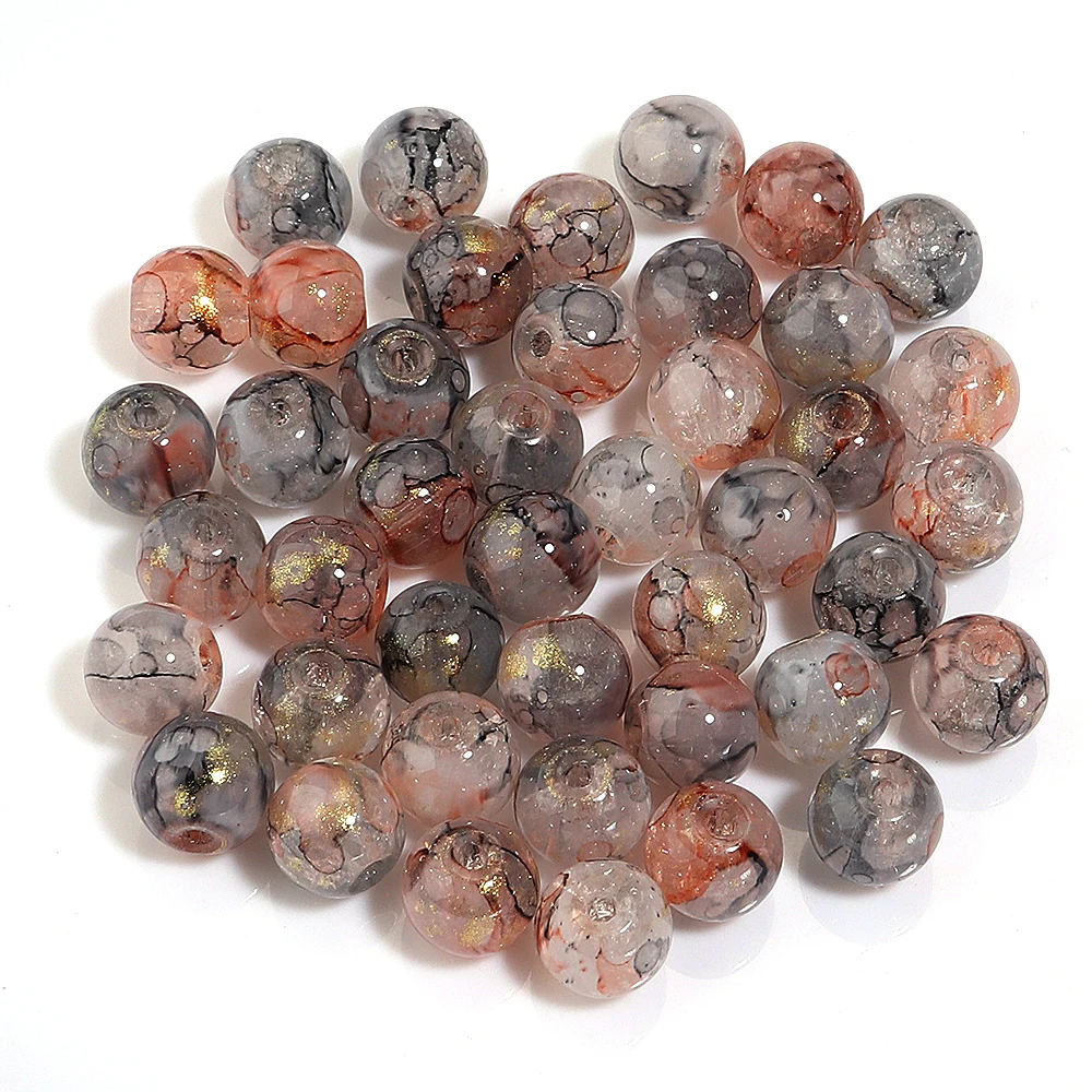 50 Stück/Lot 8mm Rissglas-Blumenperlen, farbige glänzende lose runde Zwischenperlen für DIY-Modearmbänder, Ohrringe, Anhänger, Großhandel – Detail 8