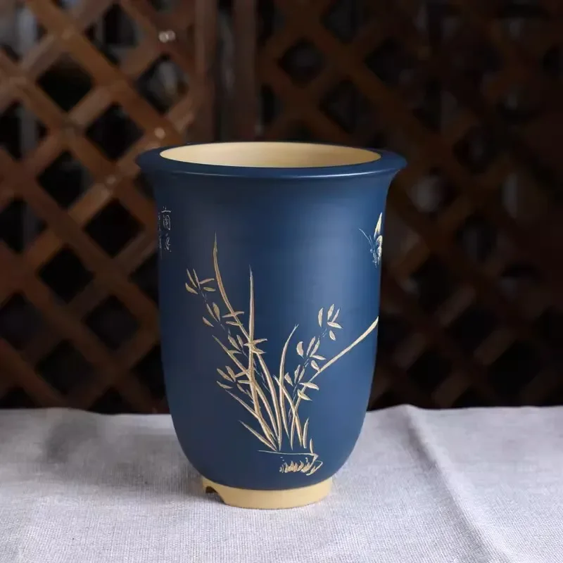 yesCeramic Vase for Garden Decoration, Tall Cybidium Orchid Plant, Bonsai Pot, Traditional Chinese Pattern, Garden Decoration