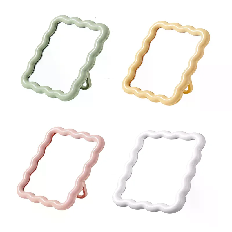 Miroir de maquillage de bureau ondulé, couleur unie, Simple, Portable, pliable, Compact, mignon pour étudiant