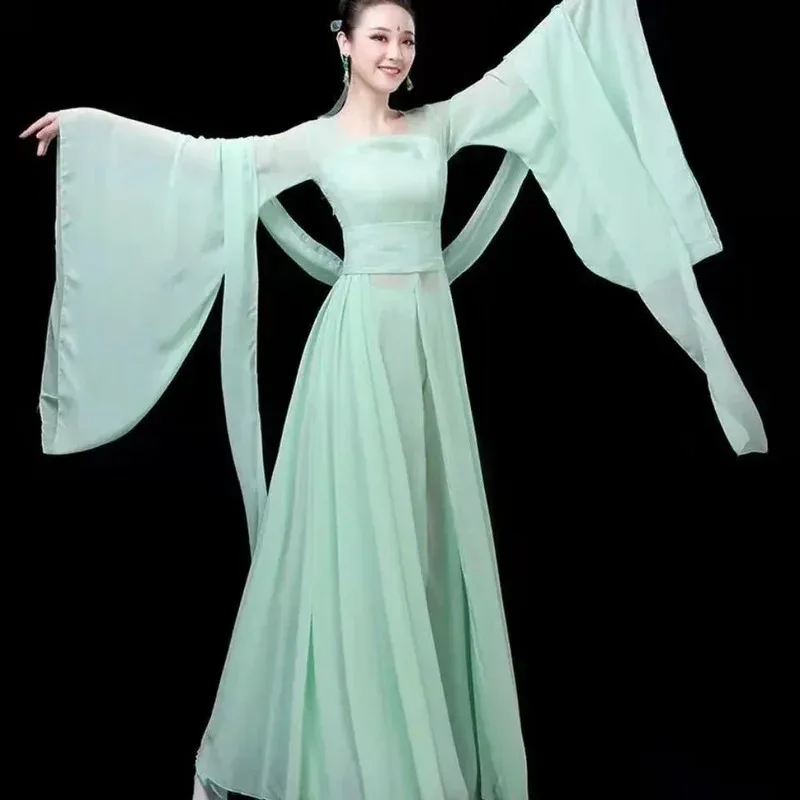 ملابس الرقص الكلاسيكية Hanfu Yangko النسائية الصينية الأنيقة ملابس الرقص الشعبي مروحة الرقص فستان Hanfu الشرقي التقليدي