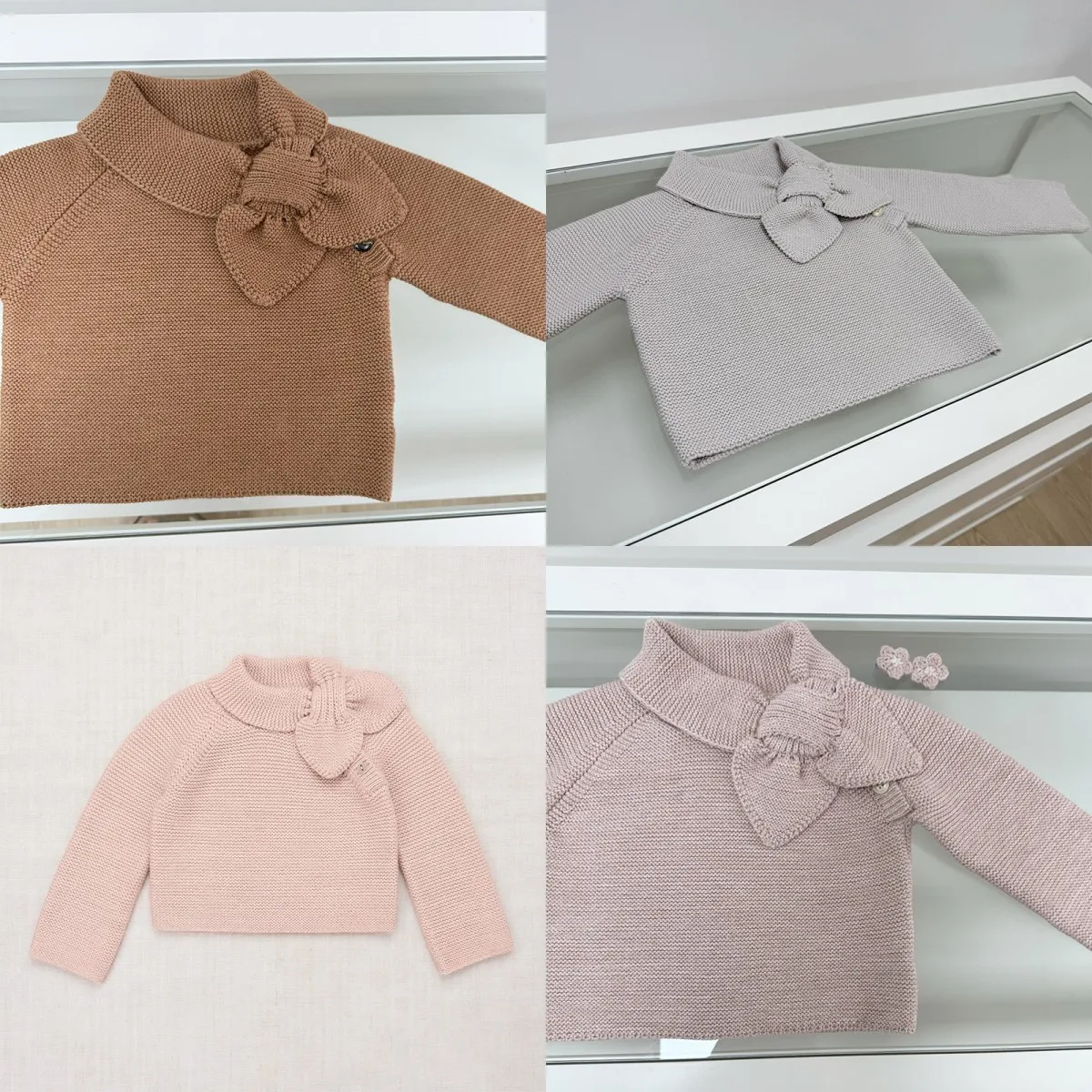

MP Peach Heart Bow Tie Knitted Sweater Kids Girls Pullover Vintage Sweater Autumn Winter Clothes