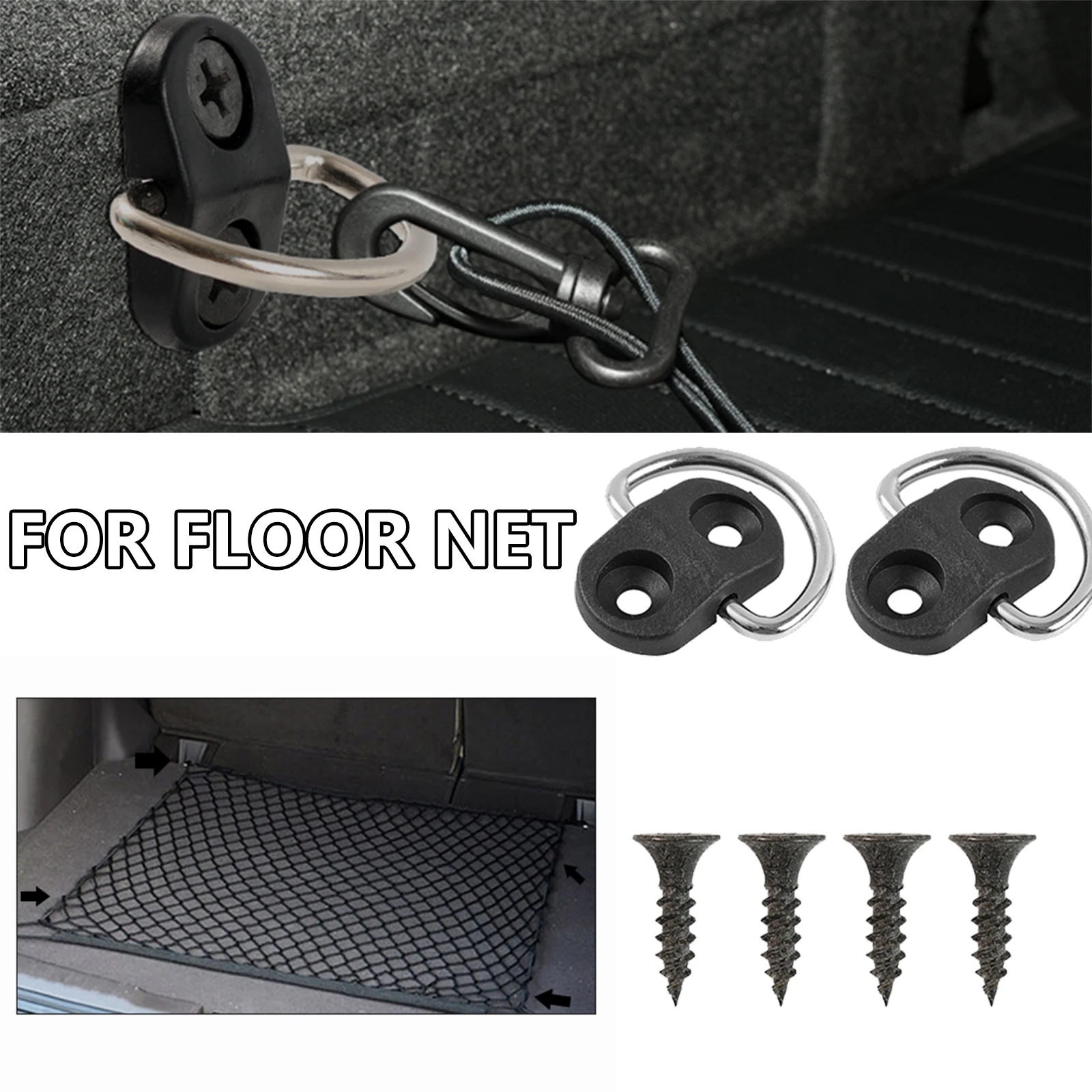 Pair Cargo Net Tie Down Hooks Retainer Clips With Screws For Rear Trunk Boot Envelope Net Ring Loop Hanging Fixing Accessories