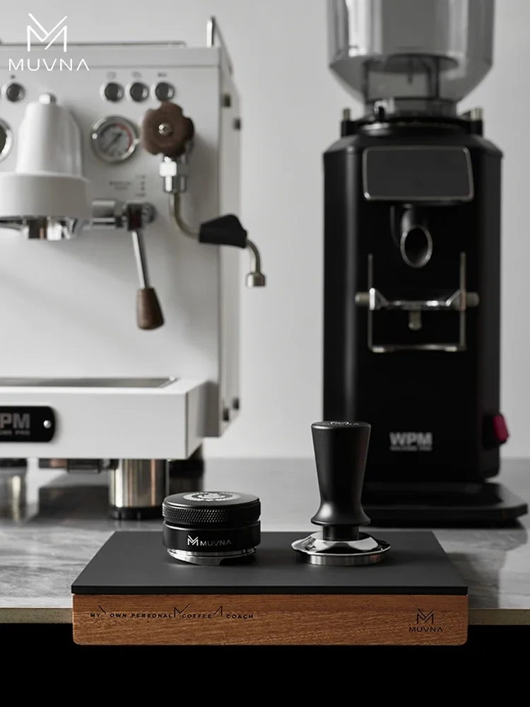 

MUVNA Espresso Tamper Mat, Coffee Distributor Tamp Mat, Food Grade Silicone & Wood Portafilter Waterproof Tamp Mat