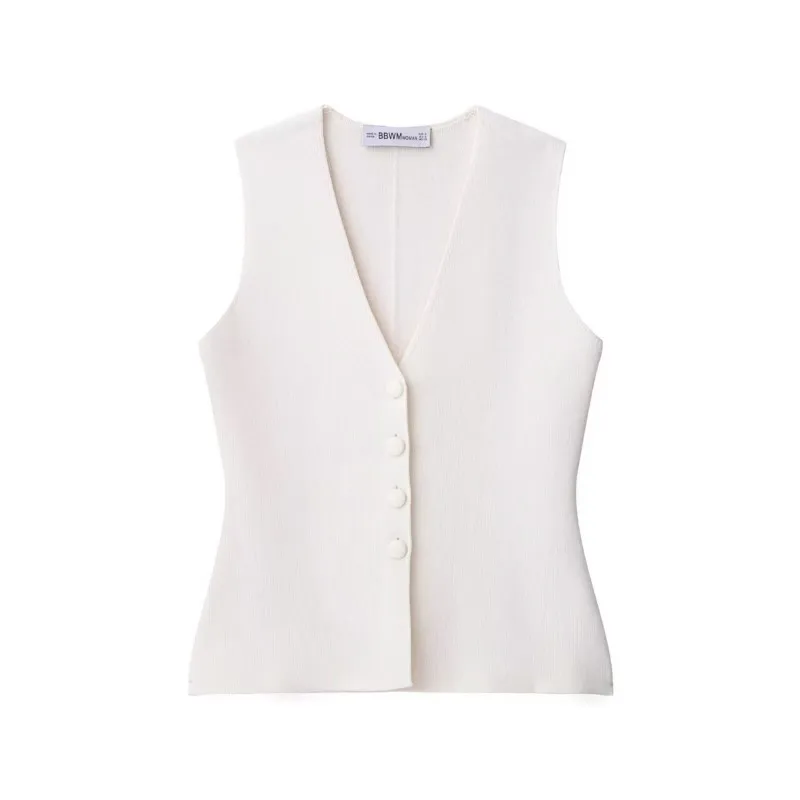 

TRAF женский вязаный жилет с закрытыми пуговицами, осенний модный вязаный жилет, женские топы с v-образным вырезом, без рукавов, уличный женский топ