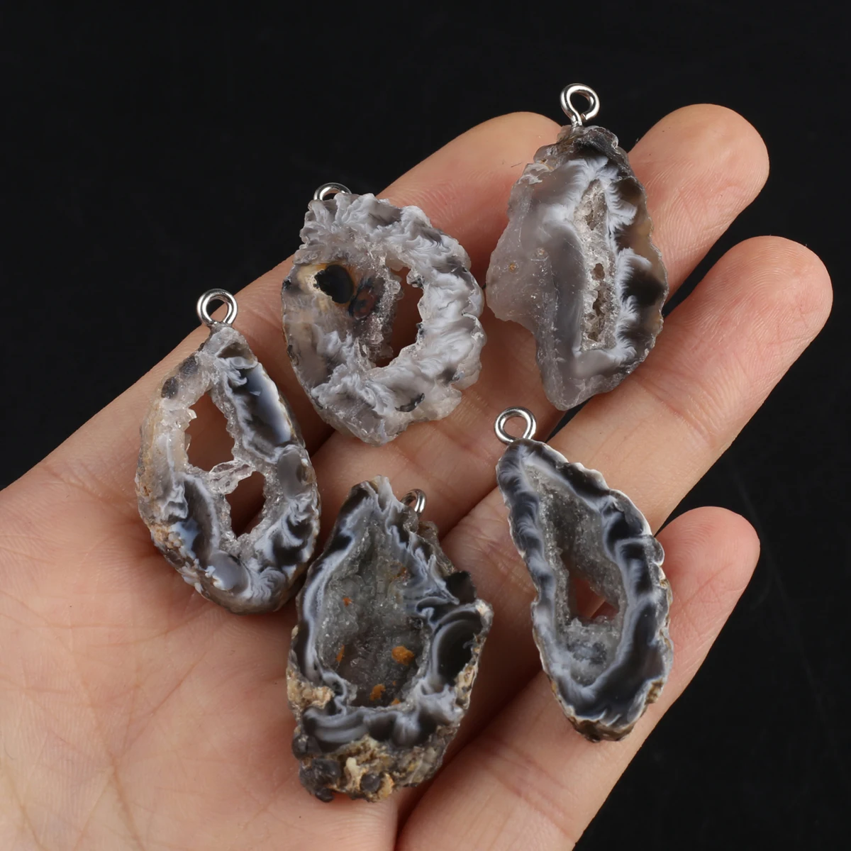 5PCS Wholesale Natural Semi Precious Stone Black Embryo Agate Charm Jewelry Making DIY Necklace Earrings Gift 10-16x20-30mm