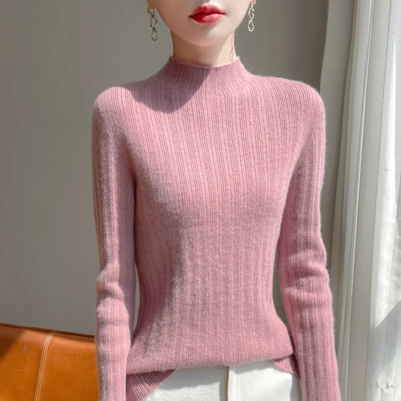 

Ready to Wear Wool Sweater Women's Semi High Neck Pullover, Autumn and Winter Warm Basic Style, Simple and Versatile Fashion Top