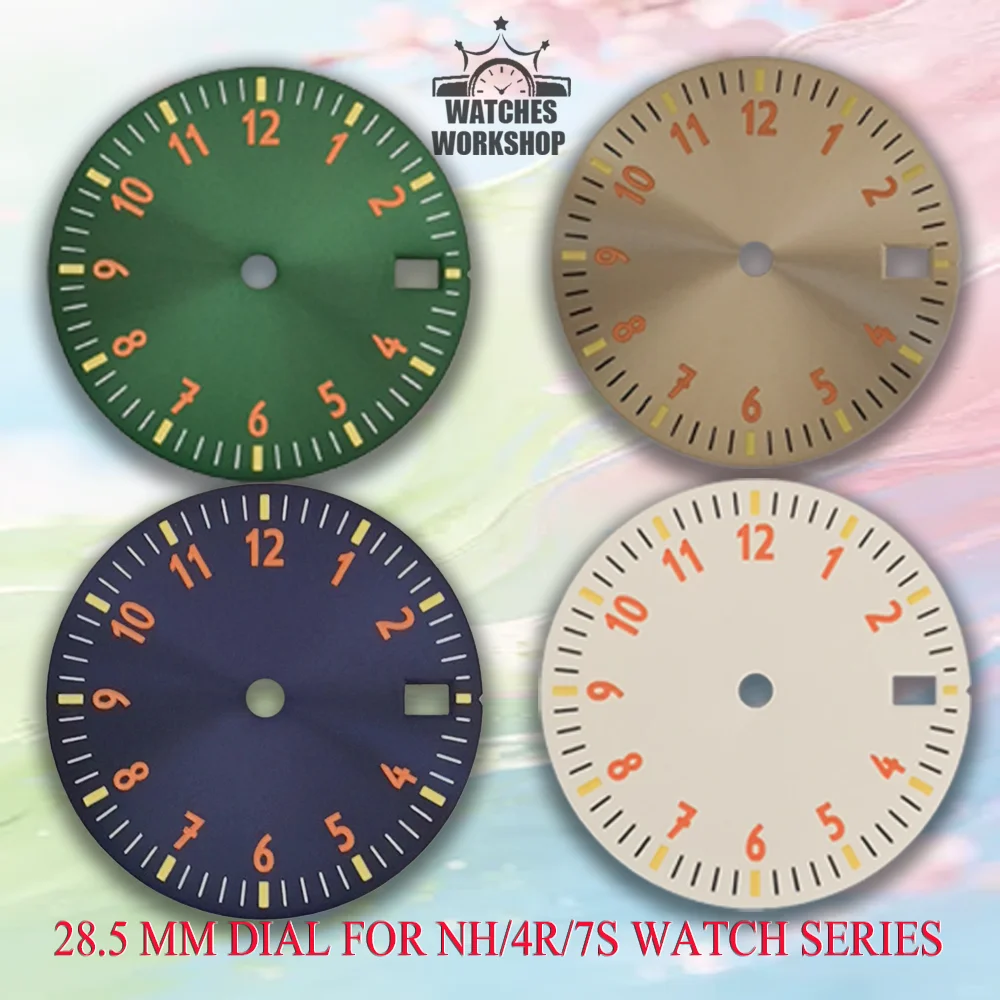 28.5mm Watch Dial Luminous Arabic Numerals Date Window Sunburst Surface Fit NH35 NH36 4R Mechanical Movement Watch Mod Parts