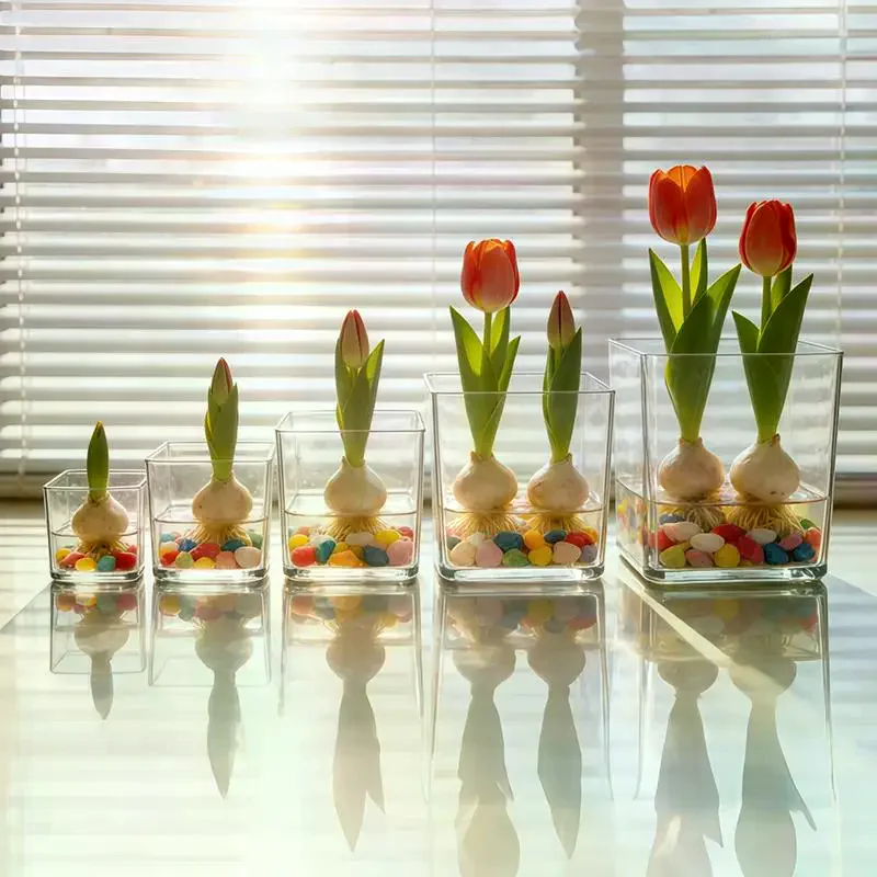 Square/Round Transparent Acrylic Flower Nursery Pots Bonsai Plant Pot Desktop Decoration For Garden Yard Living Room Balcony