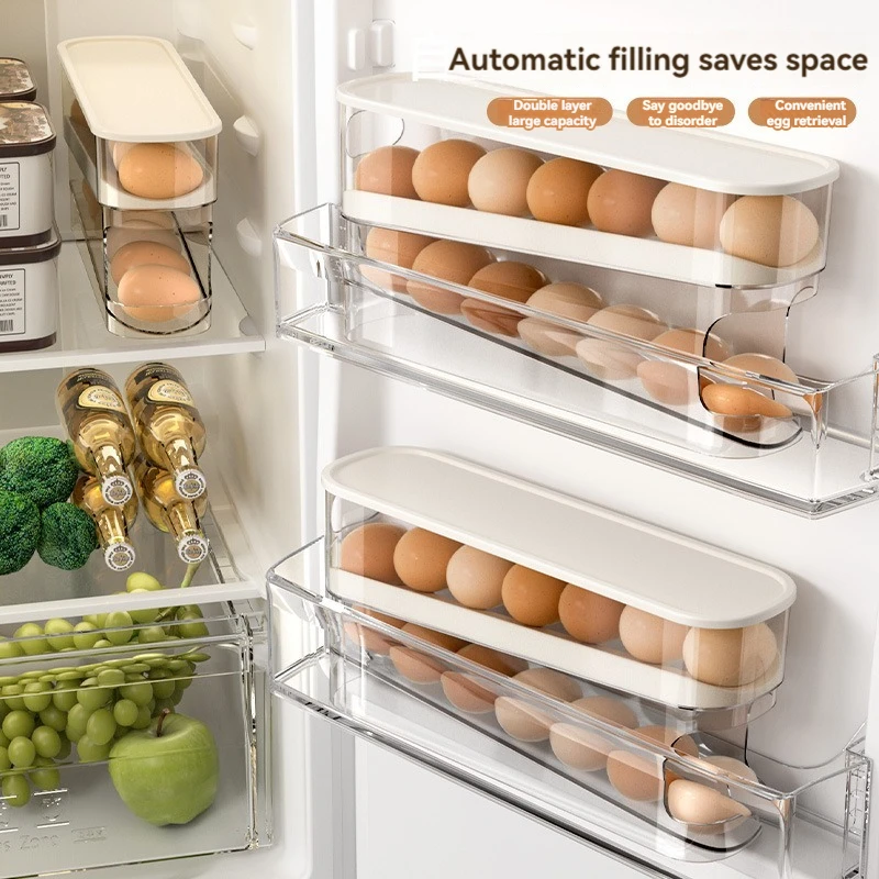 Refrigerator Egg Storage Box Automatic Scrolling Egg Holder Household Large Capacity Kitchen Dedicated Roll Off Egg Storage Rack