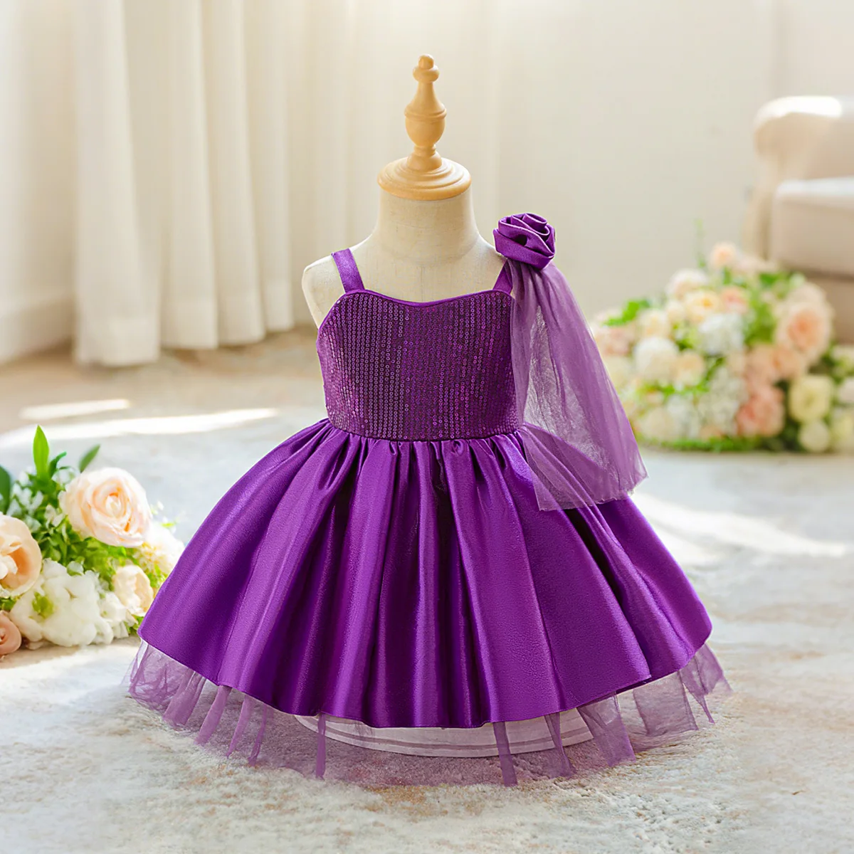 

Elegant Flower Party Baby Girls Dress Toddler Tulle 1st Birthday Wedding Princess Prom Gown Fashion Gala Bridesmaid Girl Costume