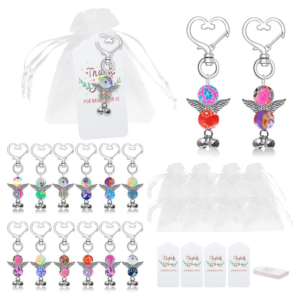 

20pcs Diy Love Guardian Angel Keyring Set With Organza Bag Tags Party Favours For Wedding Decoration