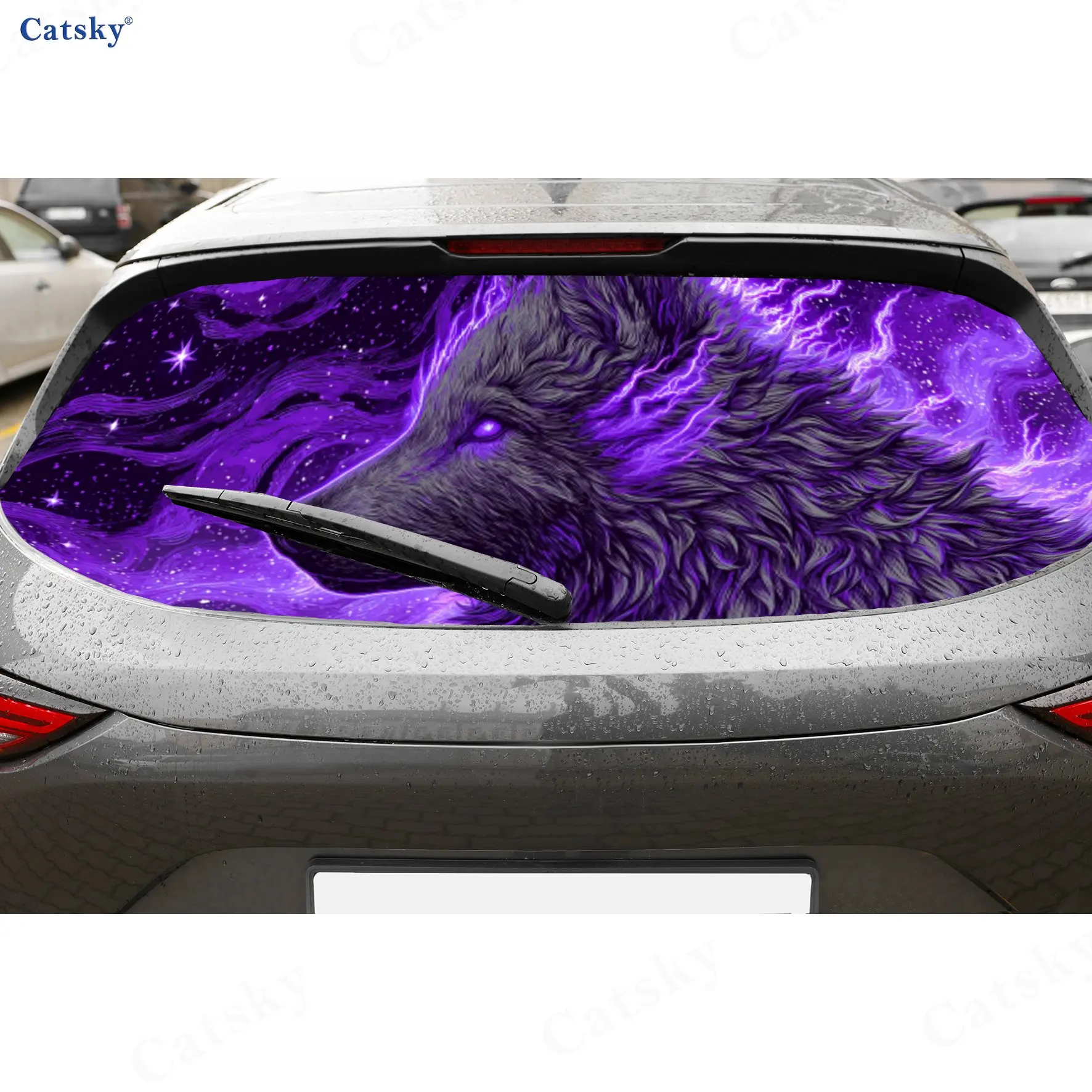 

Фиолетовый неоновый волк, эстетическое исследование, ПВХ, перфорированные автомобильные виниловые обертывания, прочная наклейка на заднее лобовое стекло автомобиля, водонепроницаемая задняя часть автомобиля