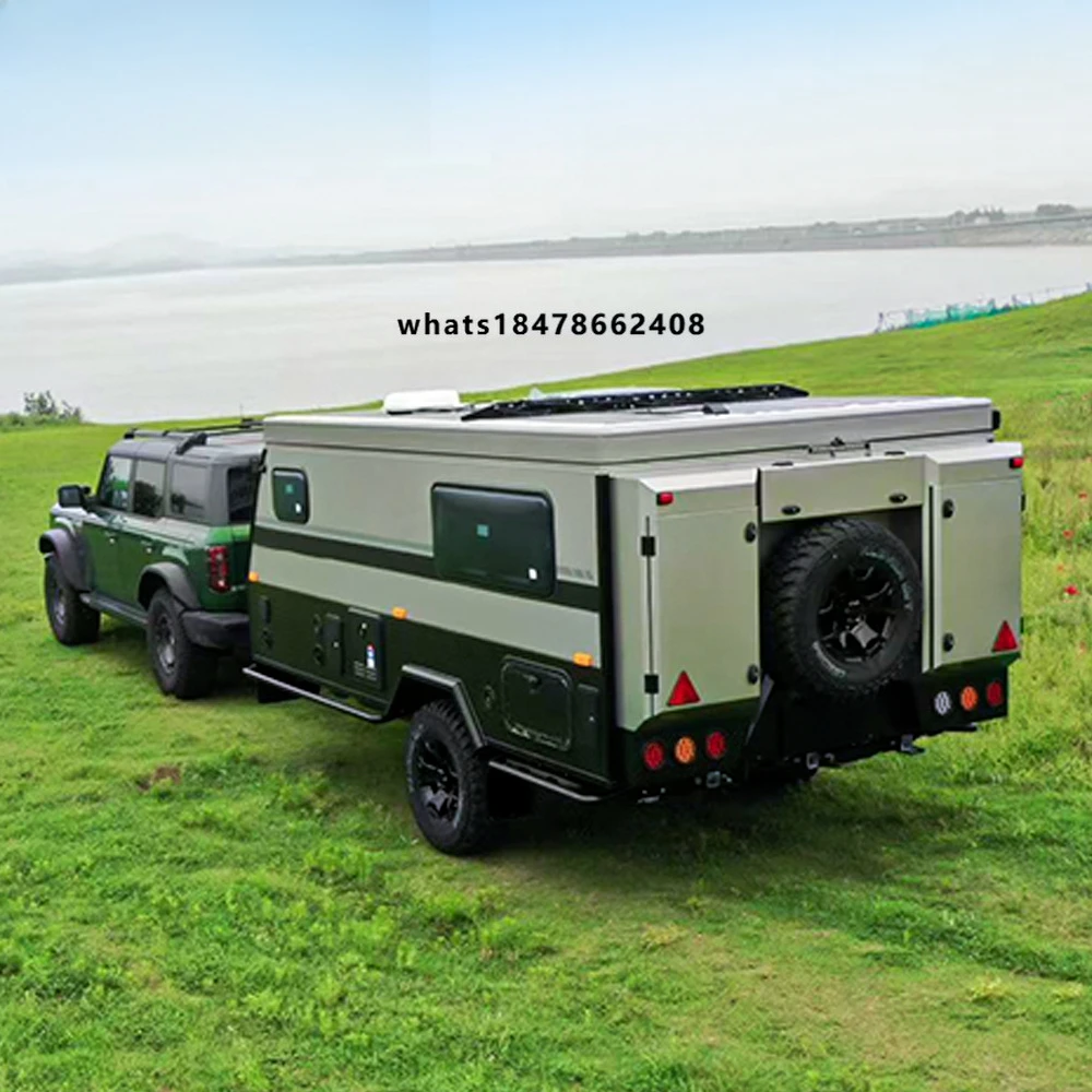 Hybrid-Wohnmobil-Achse mit Solarpanel-Dach, Luxuriöser Outdoor-Camping-Anhänger aus Aluminium und Fiberglas, Offroad-Typ Mini-Reiseanhänger