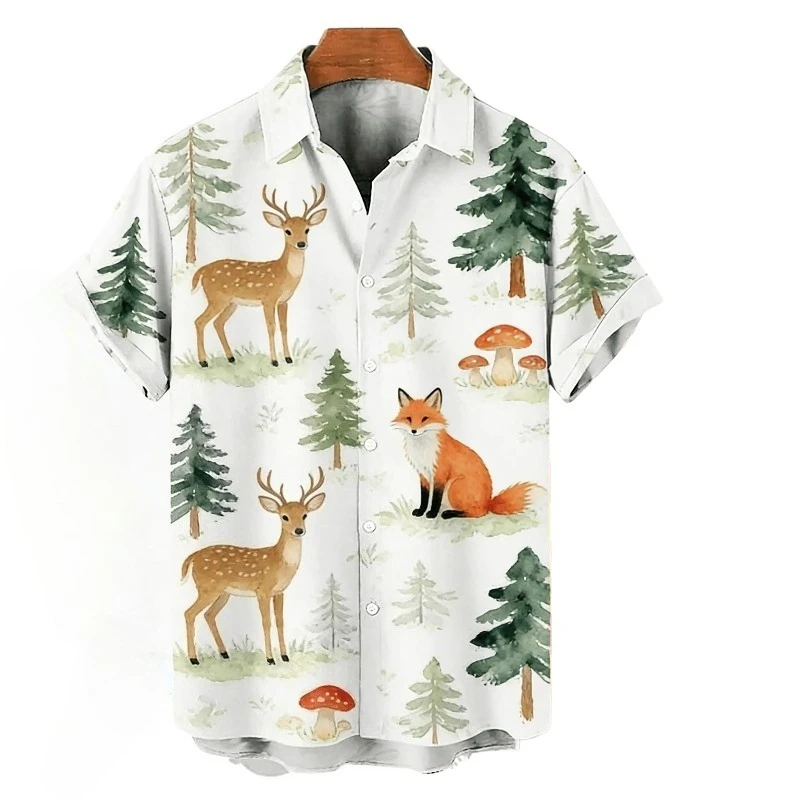 Fresh Watercolor Wilderness Style Western Desert Flora and Fauna Niche Men's Loose Summer Versatile Shirt