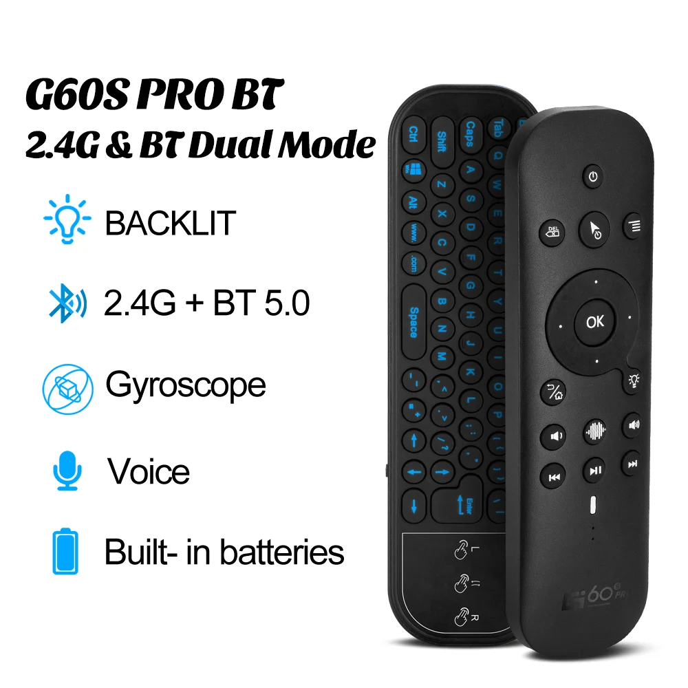 G60S PRO BT Voice Remote Control 2.4G Wireless Air Mouse Backlit IR Learning BT5.0 Battery For Android Smart TV BOX PC Tablet