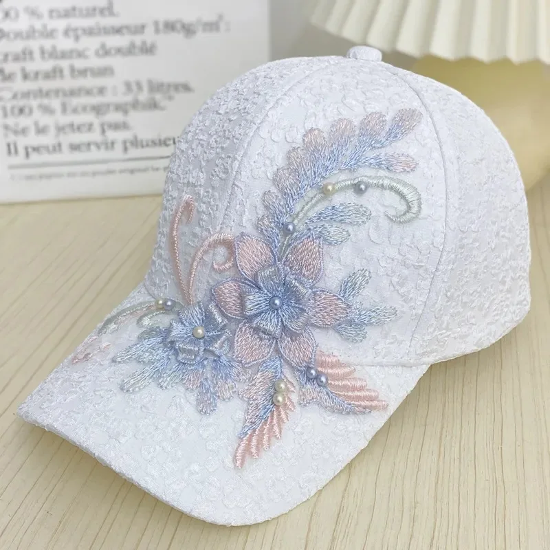 2024 Women\'s Fashion Summer Lace Flowers Baseball Cap Hundred with Sunscreen Duck Tongue Cap Sunshade Breathable Rebound Cap