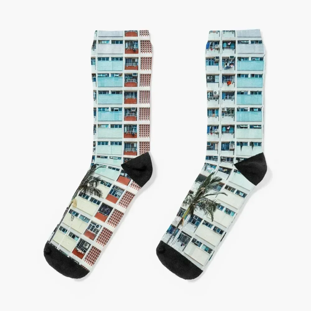 

Multi-colored Building Pattern With Palm Trees - Aesthetic Socks Stockings compression new year Climbing Socks Woman Men's