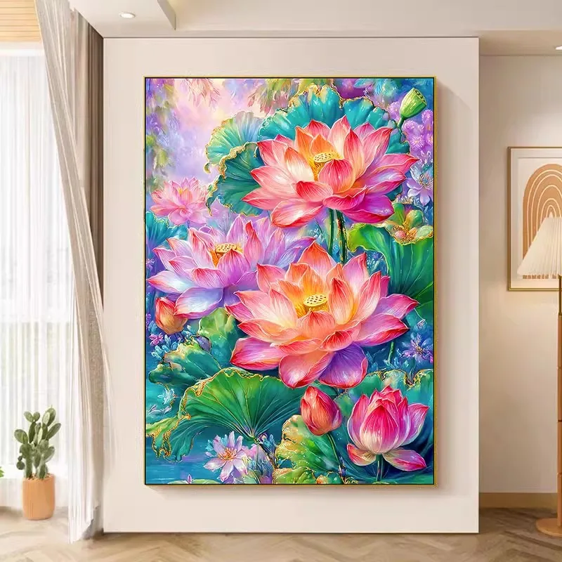 

9ct 100x75cm Lotus Embroidery DIY Printed Kits Cross Stitch Needlework Set Home Decor Crafts 78 Colors