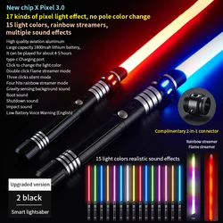 REikirc 2 In 1 Lightsaber 17 Pixel 15 Colors Light Effects Light Saber Metal Laser Sword Rechargeable Toys Party Luminous Swords