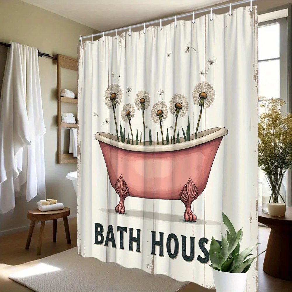 Shower Curtain Vintage Pink Bathtub Dandelion 
