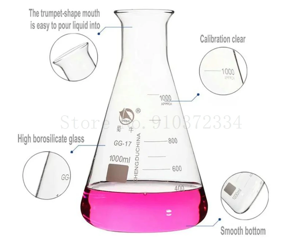 1pc 50ml/100ml/150ml/200ml/250ml/300ml/500ml/1000ml Borosilicate Glass Conical Erlenmeyer Flask for Lab Chemical Equipment