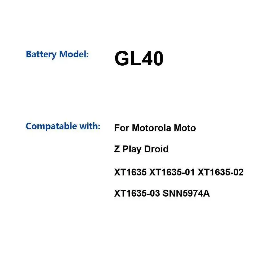 

Аккумулятор мобильного телефона GL40 3510 мАч для Motorola Moto Z Play Droid XT1635 XT1635-01 XT1635-02 XT1635-03 SNN5974A