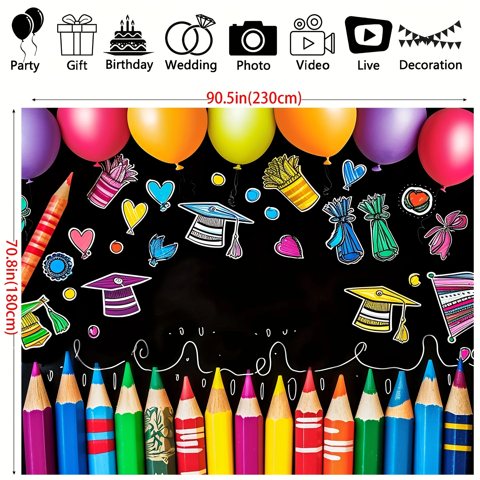 Colorful Crayon Pattern First Day Of School Backdrop-Polyester Banner For Classroom & Graduation Party Decor, Indoor/Outdoor Use