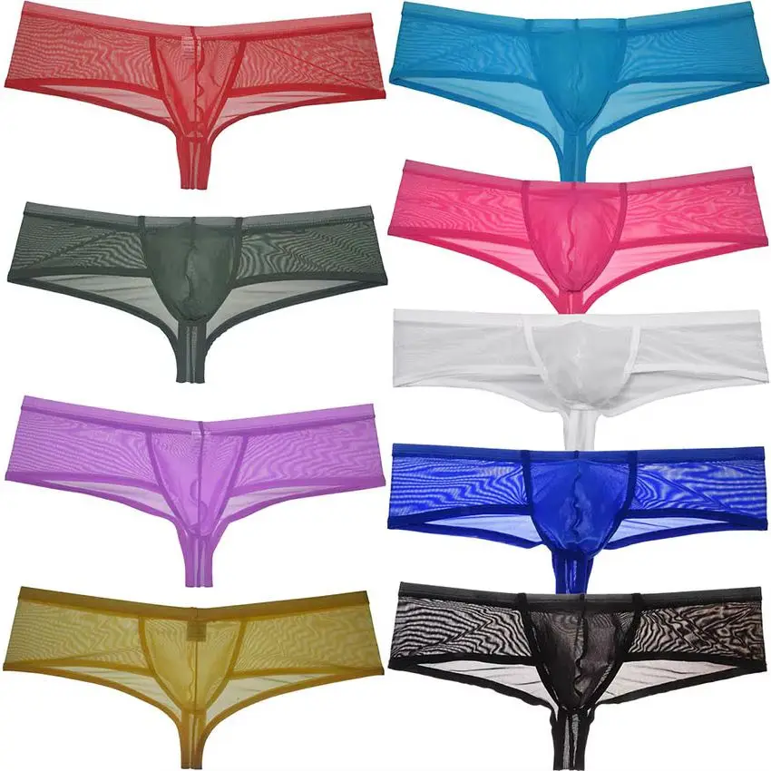 

Men's See-through Bikini Briefs Brazilian Underwear Sheer Mesh Hipster Thong Underpants Contour Pouch Solid Micro Boxer Low Rise